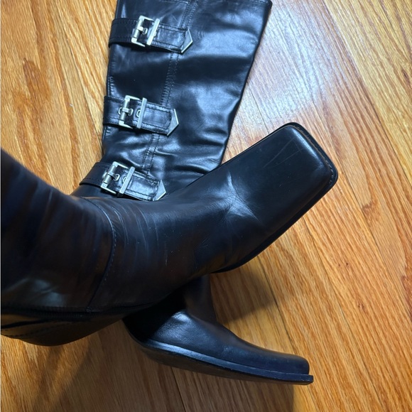 ALDO Made in Italy Black All-Leather Buckle Stiletto Boots – Mid Calf - Picture 8 of 10